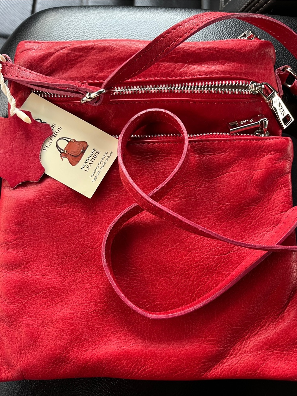 Red Leather Crossbody Bag - Made in Greece -Nicolaos Vlachos